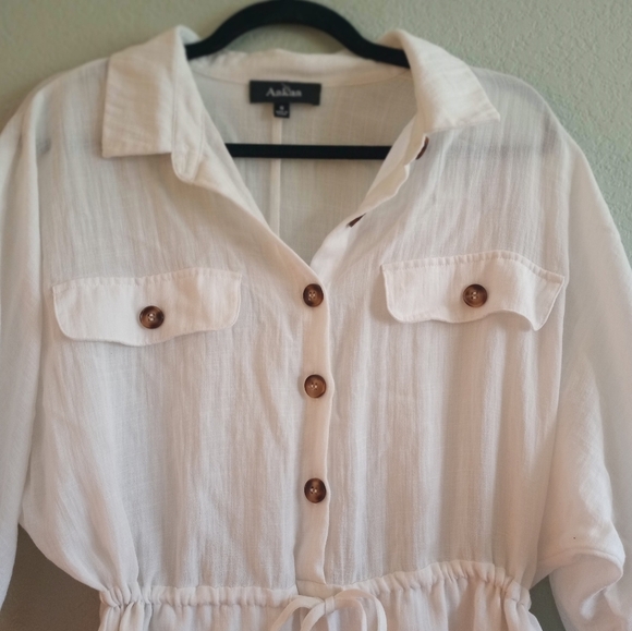 Akkaa Tennis Prep Linen Blend Lightweight Coastal Nautical Flowy A-Line Dress - Picture 3 of 7